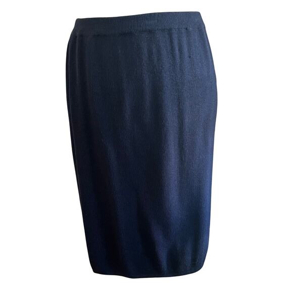 90s Vintage Navy Blue Knit Pencil Skirt Size 6 Straight Midi Elastic Waist Basic - Picture 14 of 14